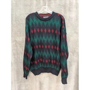 Claybrooke‎ Sweater Mens Large Vintage Argyle Crewneck Wool Blend Made in Italy